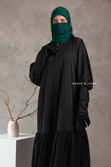Badra Black Butterfly Abaya With Flair Bottom & Zipper Sleeves - Silk Crepe