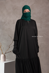 Badra Black Butterfly Abaya With Flair Bottom & Zipper Sleeves - Silk Crepe
