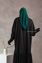 Badra Black Butterfly Abaya With Flair Bottom & Zipper Sleeves - Silk Crepe