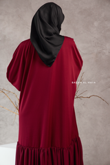 Badra Burgundy Butterfly Abaya With Chiffon Flair & Zipper Sleeves - Silk Crepe