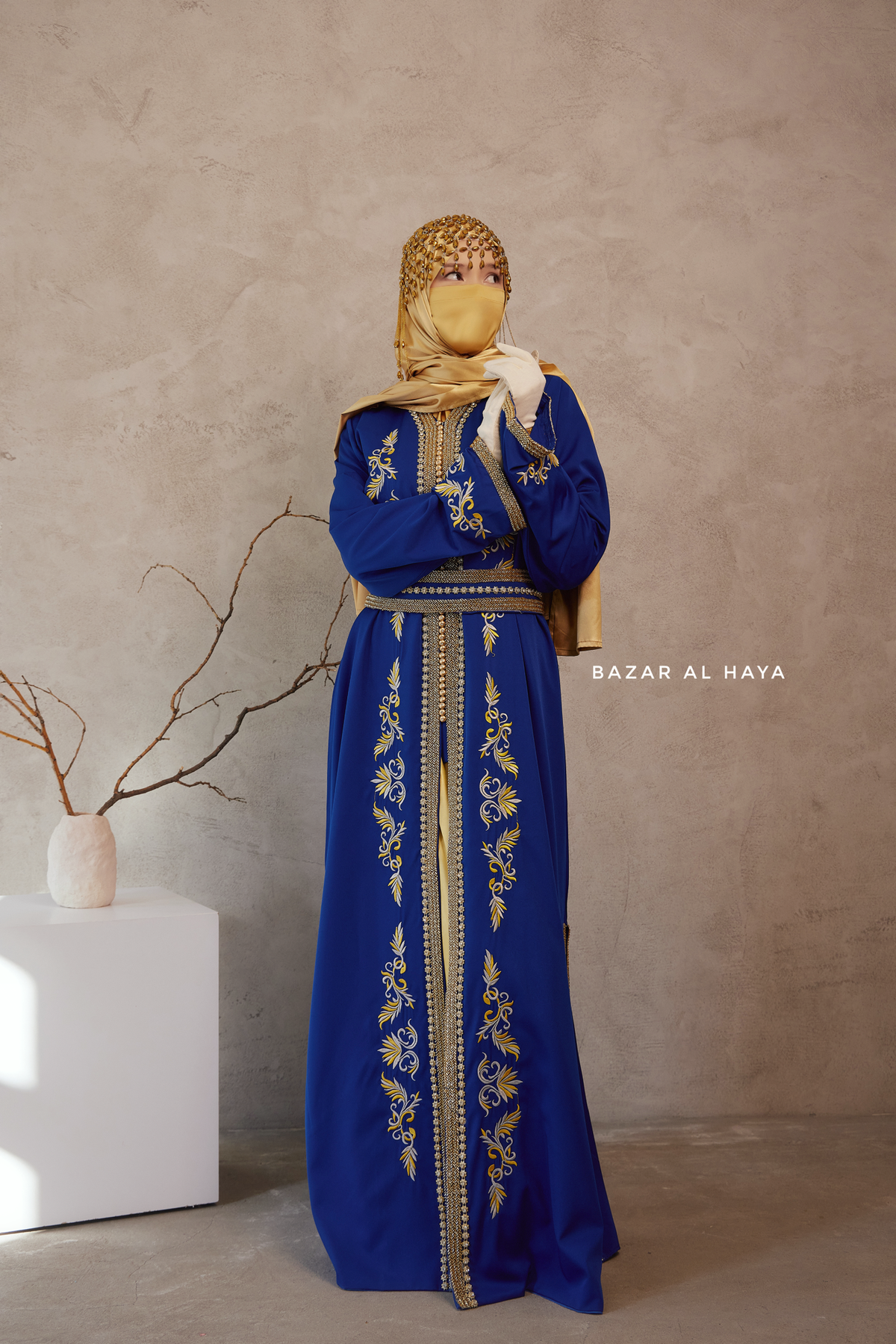 moroccan dress Royal Blue Reshma Kaftan Abaya Embroidery With Gold Abaya & Belt Orange Caftan PGDISCOUNT-HOLIDAY Women's Petite - Embroidered Women's Wide US Size:7.5W
