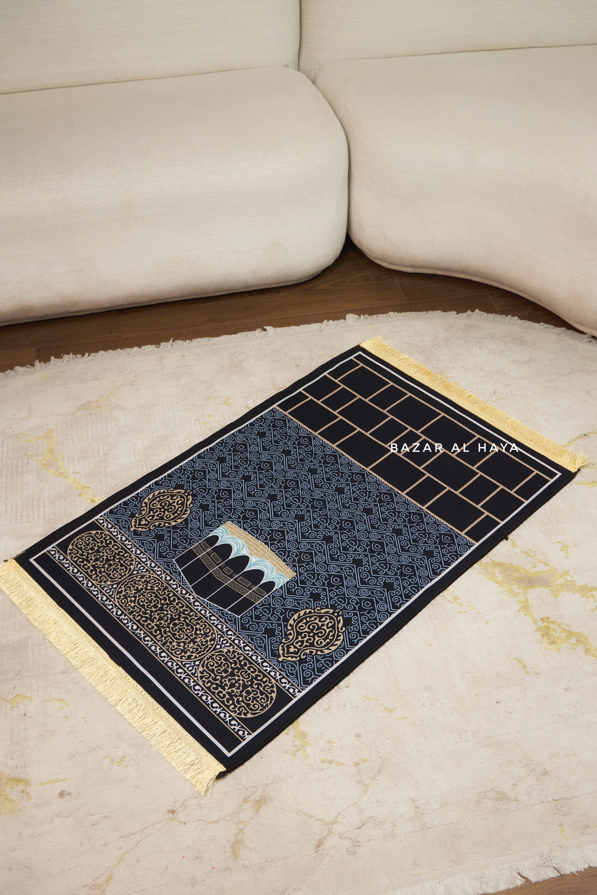 Non-Slip Prayer / Salah Mat with Gold Blue Kaaba Design – Bazar Al