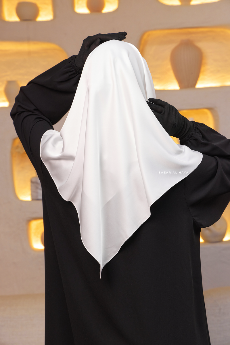 Soft Ivory Silk Square Scarf & Niqab Set - Medium