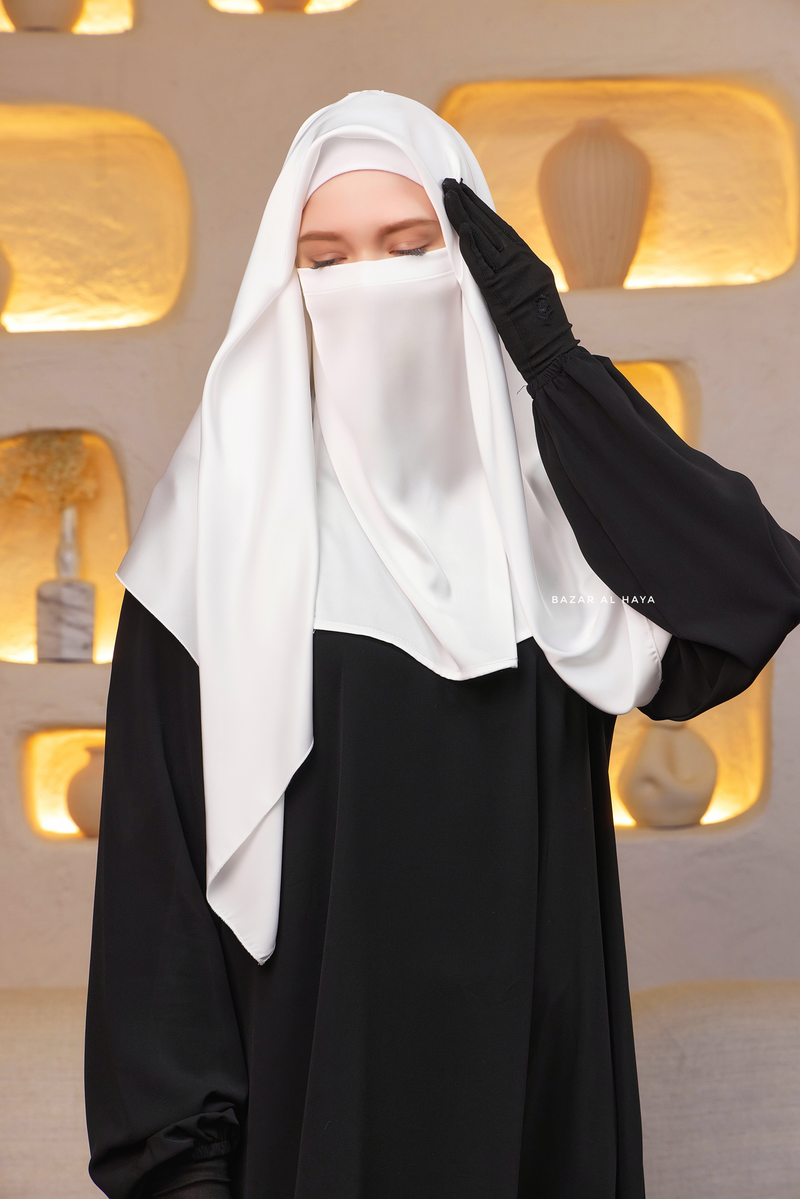 Soft Ivory Silk Square Scarf & Niqab Set - Medium