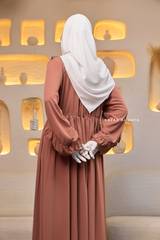 Afsah Capuccino Ruffle Embroidery Lightweight Summer Spring Abaya Dress - Soft Breathable Crepe Cotton
