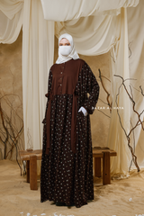 Sumayya Chocolate Floral Dress In 100% Cotton Summer Spring Abaya - Front Snap Buttons