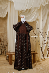 Sumayya Chocolate Floral Dress In 100% Cotton Summer Spring Abaya - Front Snap Buttons