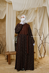 Sumayya Chocolate Floral Dress In 100% Cotton Summer Spring Abaya - Front Snap Buttons
