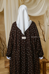 Sumayya Chocolate Floral Dress In 100% Cotton Summer Spring Abaya - Front Snap Buttons