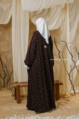 Sumayya Chocolate Floral Dress In 100% Cotton Summer Spring Abaya - Front Snap Buttons