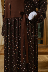 Sumayya Chocolate Floral Dress In 100% Cotton Summer Spring Abaya - Front Snap Buttons