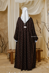 Sumayya Chocolate Floral Dress In 100% Cotton Summer Spring Abaya - Front Snap Buttons