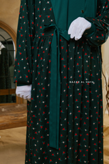 Sumayya Emerald Floral Dress In 100% Cotton Summer Spring Abaya - Front Snap Buttons