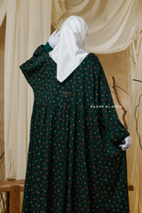 Sumayya Emerald Floral Dress In 100% Cotton Summer Spring Abaya - Front Snap Buttons
