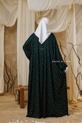 Sumayya Emerald Floral Dress In 100% Cotton Summer Spring Abaya - Front Snap Buttons