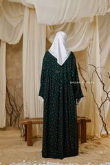 Sumayya Emerald Floral Dress In 100% Cotton Summer Spring Abaya - Front Snap Buttons