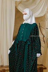 Sumayya Emerald Floral Dress In 100% Cotton Summer Spring Abaya - Front Snap Buttons