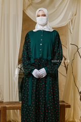 Sumayya Emerald Floral Dress In 100% Cotton Summer Spring Abaya - Front Snap Buttons