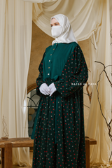 Sumayya Emerald Floral Dress In 100% Cotton Summer Spring Abaya - Front Snap Buttons