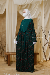 Sumayya Emerald Floral Dress In 100% Cotton Summer Spring Abaya - Front Snap Buttons