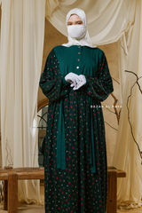 Sumayya Emerald Floral Dress In 100% Cotton Summer Spring Abaya - Front Snap Buttons