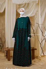 Sumayya Emerald Floral Dress In 100% Cotton Summer Spring Abaya - Front Snap Buttons