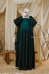 Sumayya Emerald Floral Dress In 100% Cotton Summer Spring Abaya - Front Snap Buttons