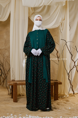 Sumayya Emerald Floral Dress In 100% Cotton Summer Spring Abaya - Front Snap Buttons