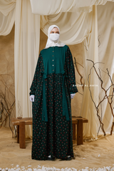 Sumayya Emerald Floral Dress In 100% Cotton Summer Spring Abaya - Front Snap Buttons