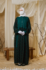 Sumayya Emerald Floral Dress In 100% Cotton Summer Spring Abaya - Front Snap Buttons