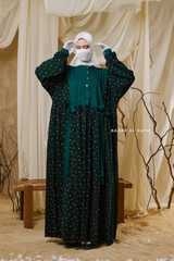 Sumayya Emerald Floral Dress In 100% Cotton Summer Spring Abaya - Front Snap Buttons