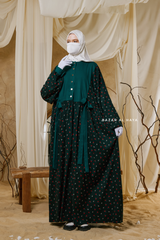 Sumayya Emerald Floral Dress In 100% Cotton Summer Spring Abaya - Front Snap Buttons