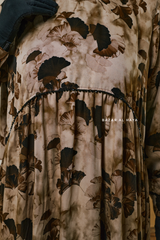 Hafiza Brown Coffee Floral Cupra Abaya Dress With Scarf - Beaded Accents