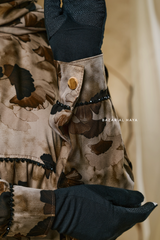 Hafiza Brown Coffee Floral Cupra Abaya Dress With Scarf - Beaded Accents