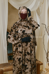Hafiza Brown Coffee Floral Cupra Abaya Dress With Scarf - Beaded Accents