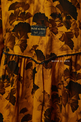 Hafiza Yellow Gold Floral Cupra Abaya Dress With Scarf - Beaded Accents