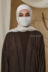 Chocolate Zaynab Beaded Ikat Cotton Silk Open Abaya With Slip Dress Set - 3 Piece