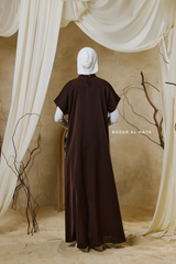 Chocolate Zaynab Beaded Ikat Cotton Silk Open Abaya With Slip Dress Set - 3 Piece