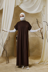 Chocolate Zaynab Beaded Ikat Cotton Silk Open Abaya With Slip Dress Set - 3 Piece