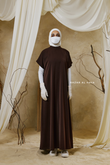 Chocolate Zaynab Beaded Ikat Cotton Silk Open Abaya With Slip Dress Set - 3 Piece