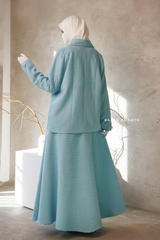 Baby Blue Rumaysa Two Piece Snap Button Jacket Skirt Suit - Tweed Fabric