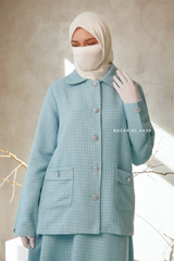 Baby Blue Rumaysa Two Piece Snap Button Jacket Skirt Suit - Tweed Fabric