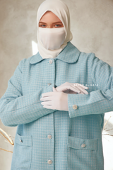 Baby Blue Rumaysa Two Piece Snap Button Jacket Skirt Suit - Tweed Fabric