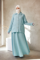 Baby Blue Rumaysa Two Piece Snap Button Jacket Skirt Suit - Tweed Fabric