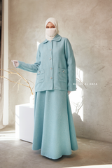 Baby Blue Rumaysa Two Piece Snap Button Jacket Skirt Suit - Tweed Fabric