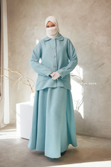 Baby Blue Rumaysa Two Piece Snap Button Jacket Skirt Suit - Tweed Fabric