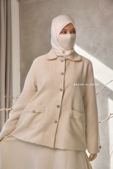 Ivory Rumaysa Two Piece Snap Button Jacket Skirt Suit - Tweed Fabric