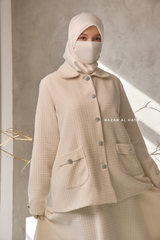 Ivory Rumaysa Two Piece Snap Button Jacket Skirt Suit - Tweed Fabric