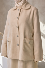 Ivory Rumaysa Two Piece Snap Button Jacket Skirt Suit - Tweed Fabric