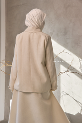 Ivory Rumaysa Two Piece Snap Button Jacket Skirt Suit - Tweed Fabric